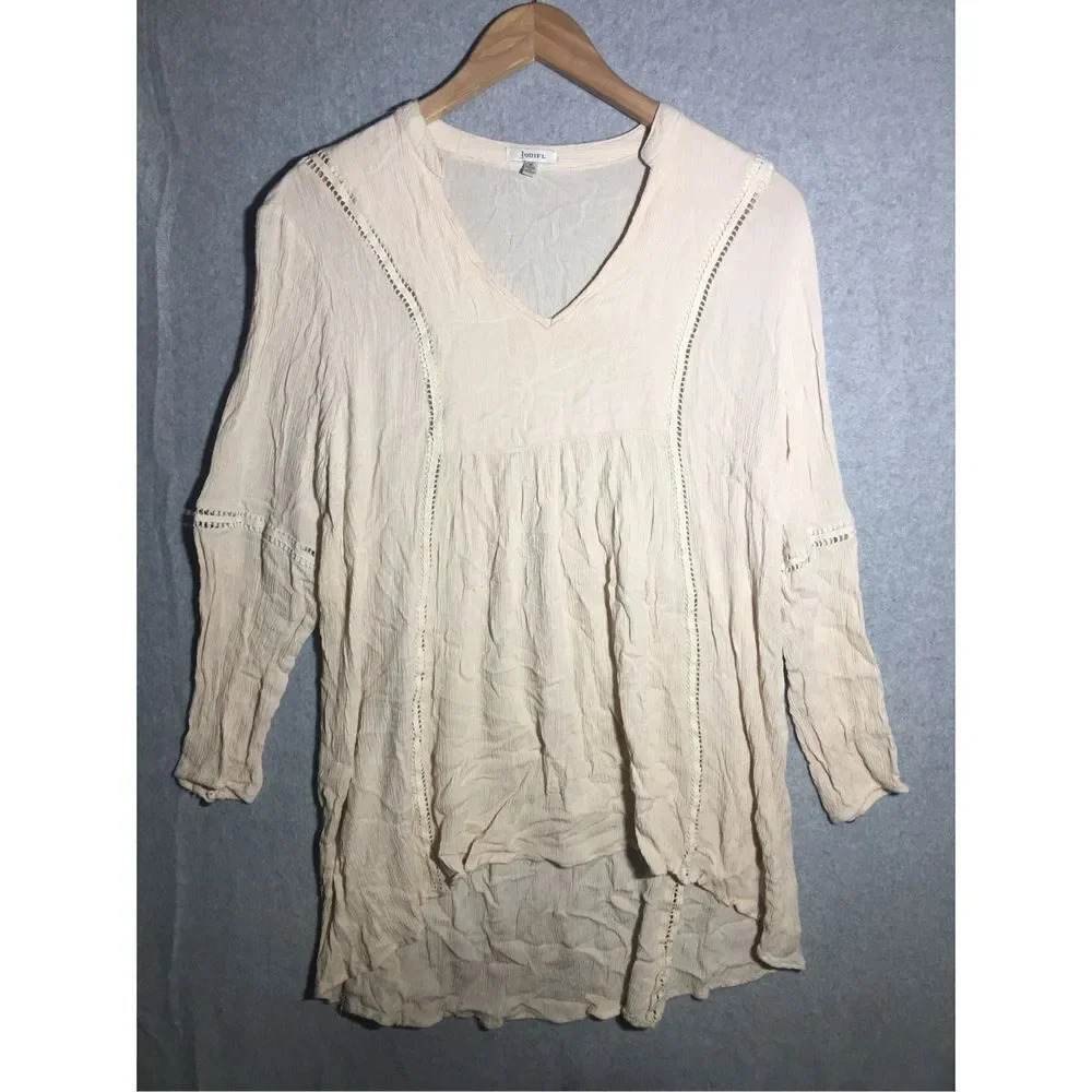 Womens Jodifl Tunic Length Dress Cream Boho Bohemian Beachy Cottage Core